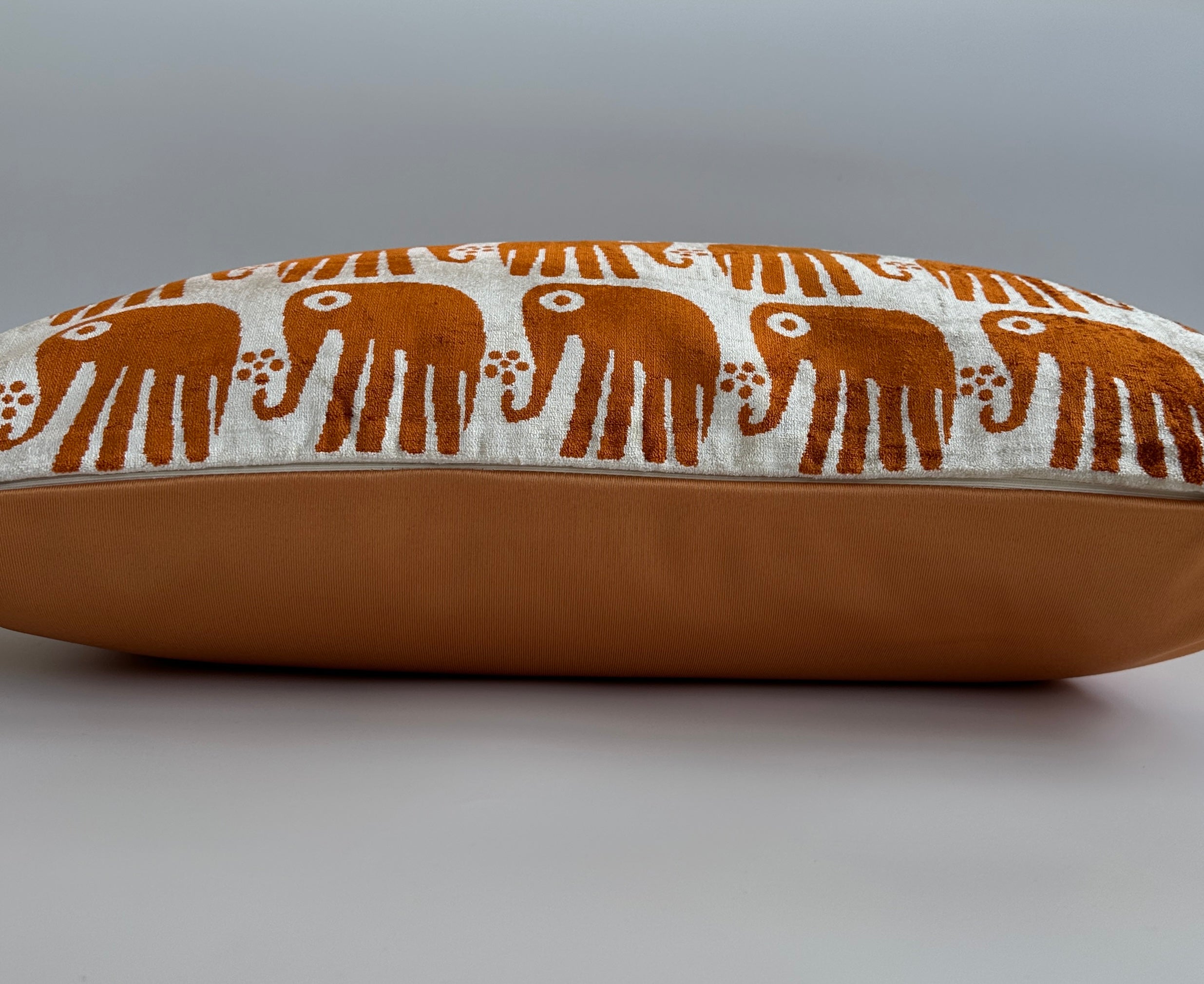 Saffron Elephant Silk Velvet Cushion Cover 24''x16'' / 60x40 CM