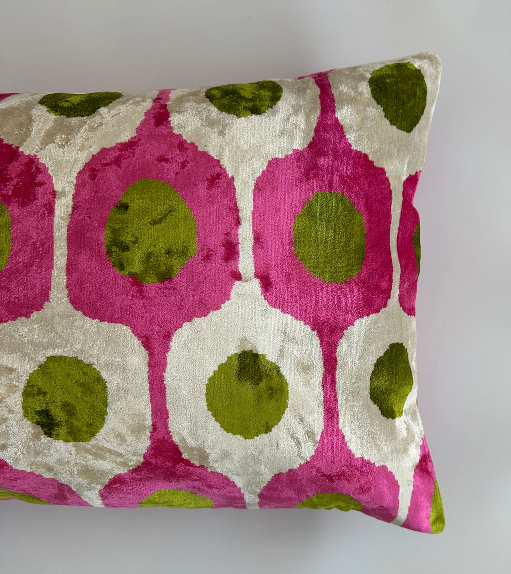 Pink Ogival Ikat Silk Velvet Cushion Cover 24''x16'' / 60x40 CM