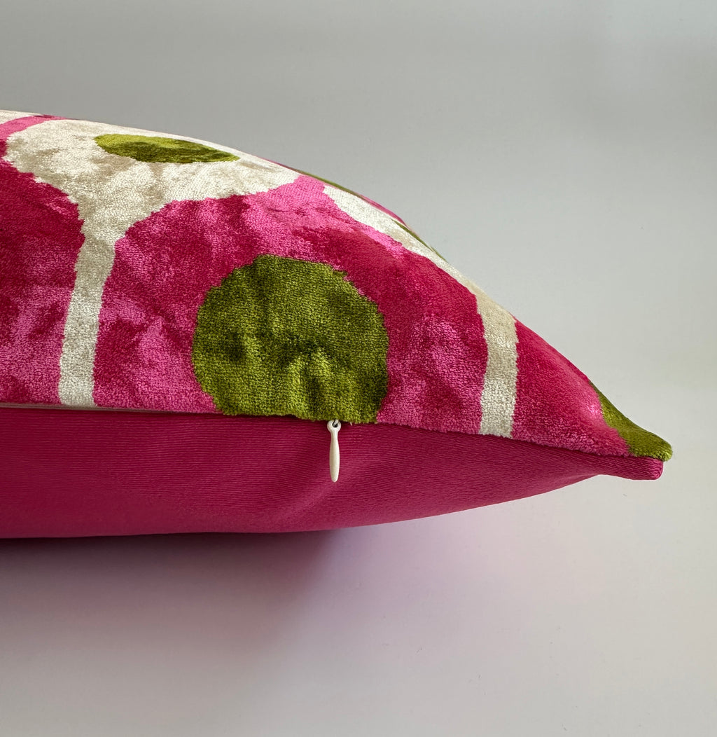 Pink Ogival Ikat Silk Velvet Cushion Cover 24''x16'' / 60x40 CM