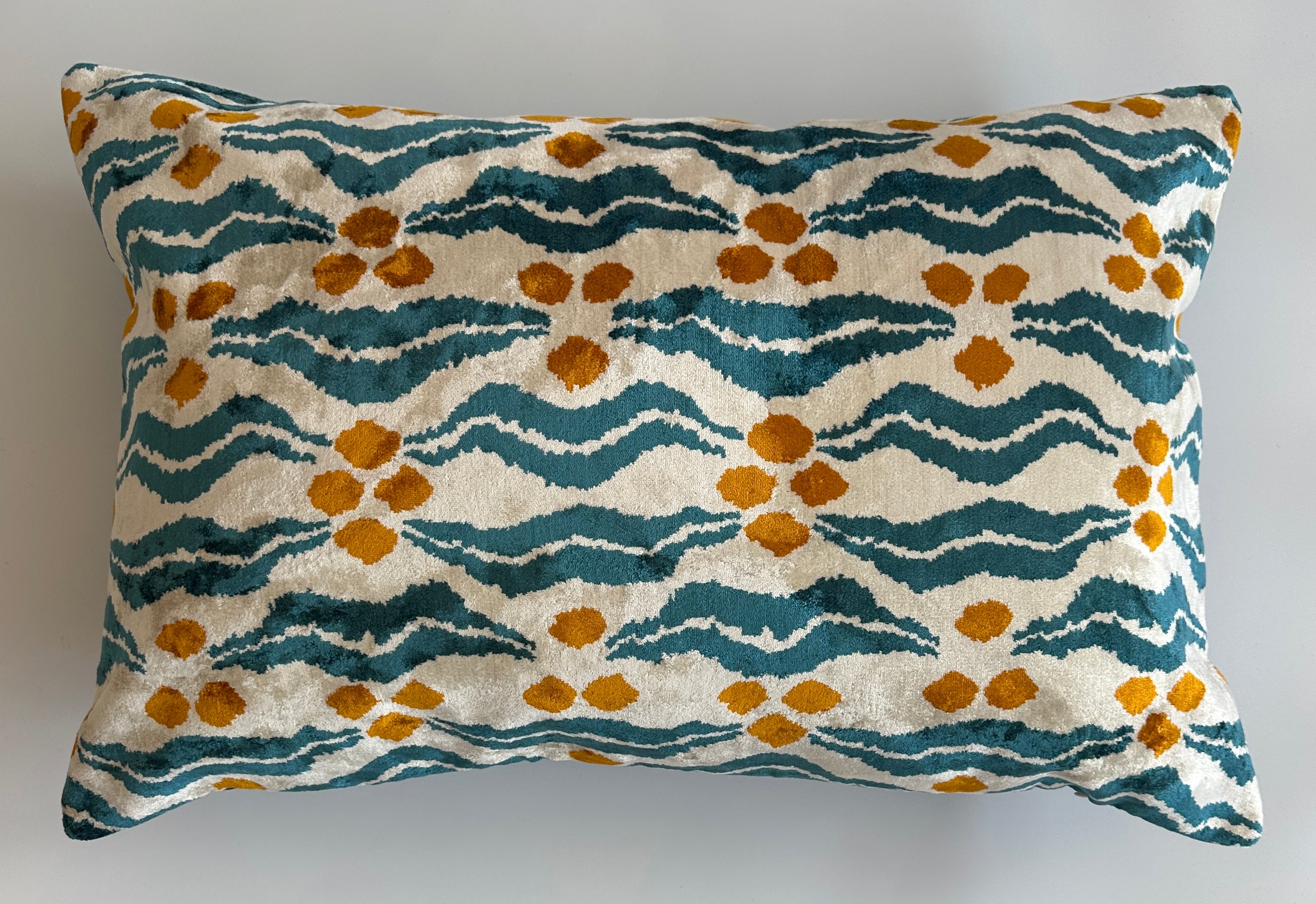 Chintamani Turquoise Silk Velvet Cushion Cover 24''x16'' / 60x40 CM