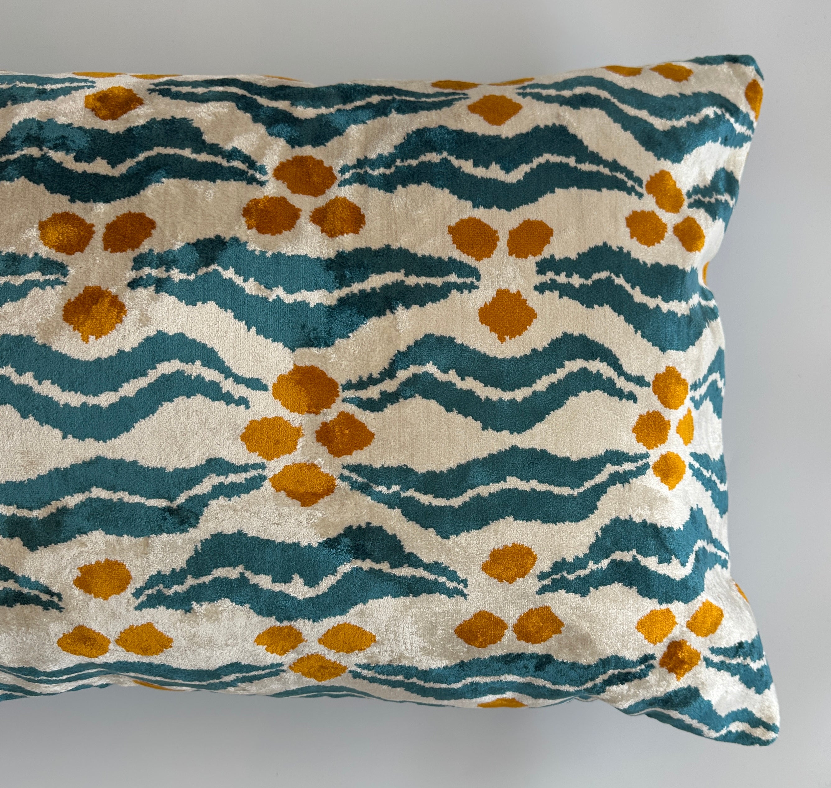 Chintamani Turquoise Silk Velvet Cushion Cover 24''x16'' / 60x40 CM