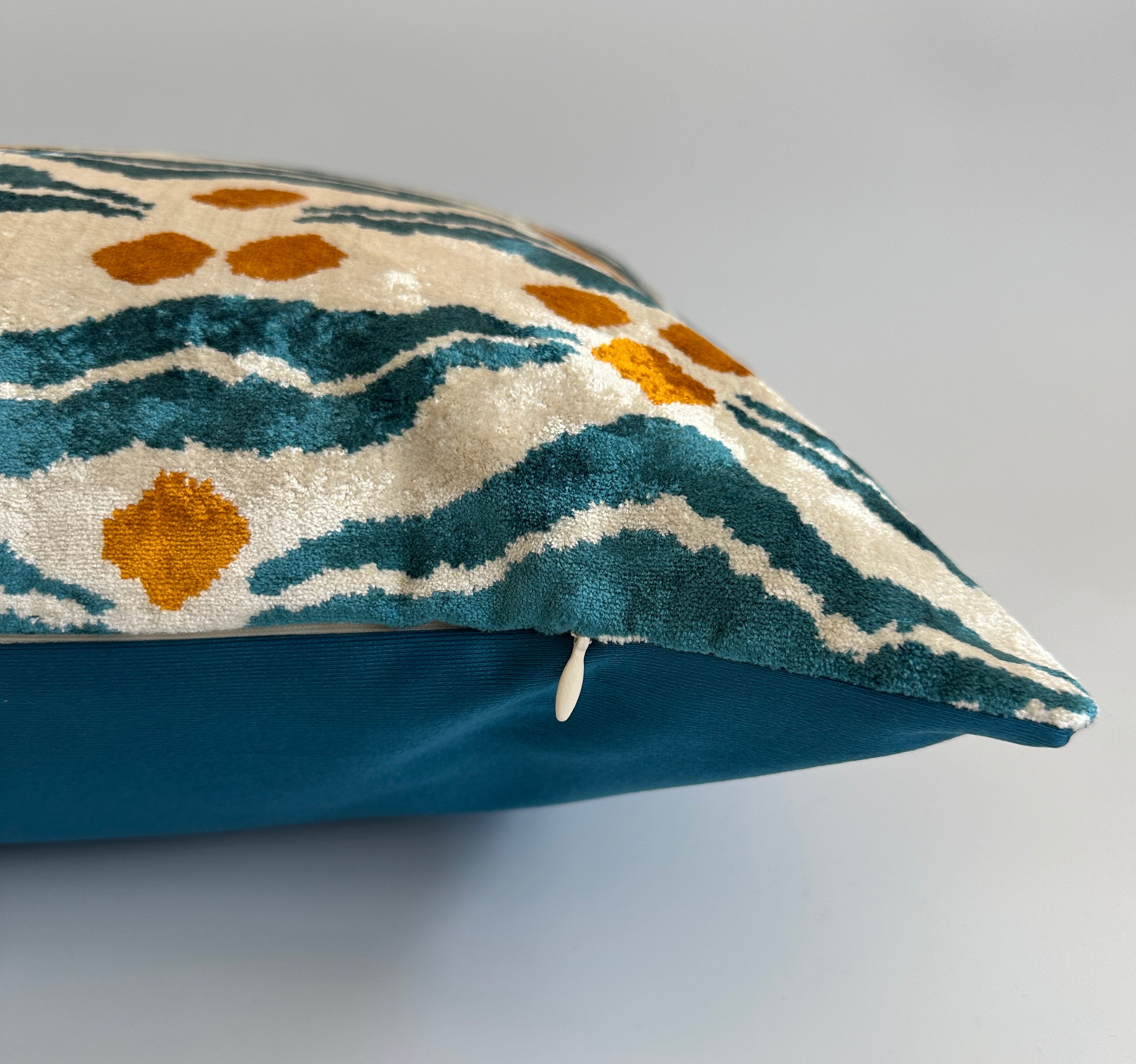 Chintamani Turquoise Silk Velvet Cushion Cover 24''x16'' / 60x40 CM