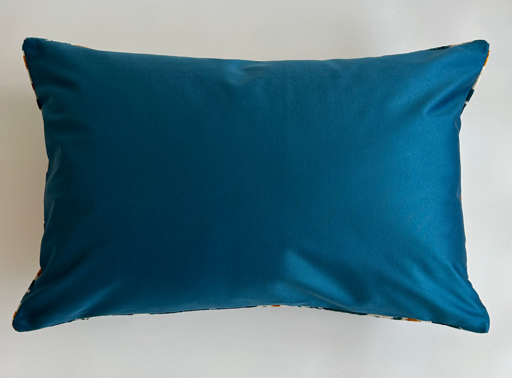 Chintamani Turquoise Silk Velvet Cushion Cover 24''x16'' / 60x40 CM