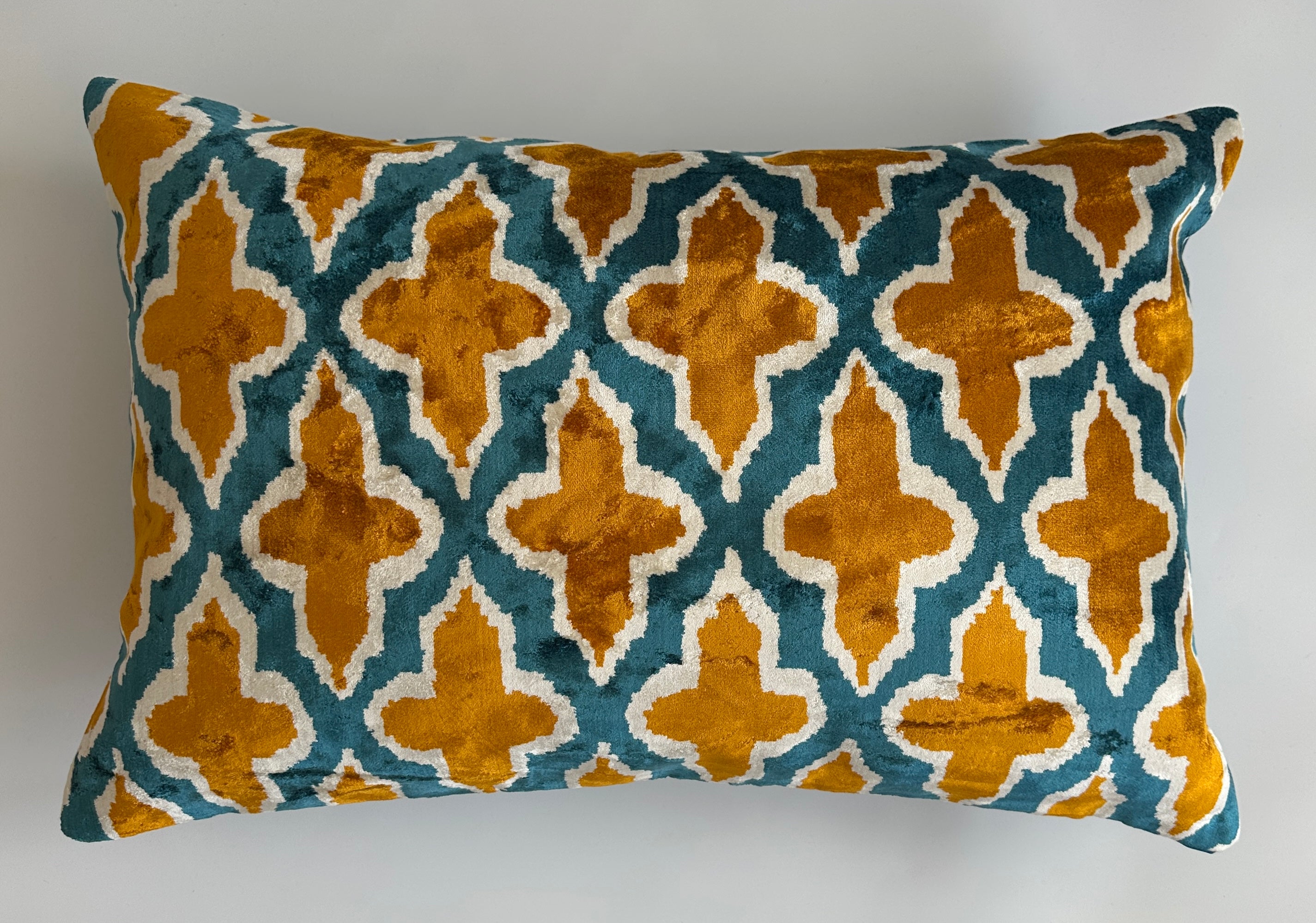 Mustard Ikat Silk Velvet Cushion Cover 24''x16'' / 60x40 CM