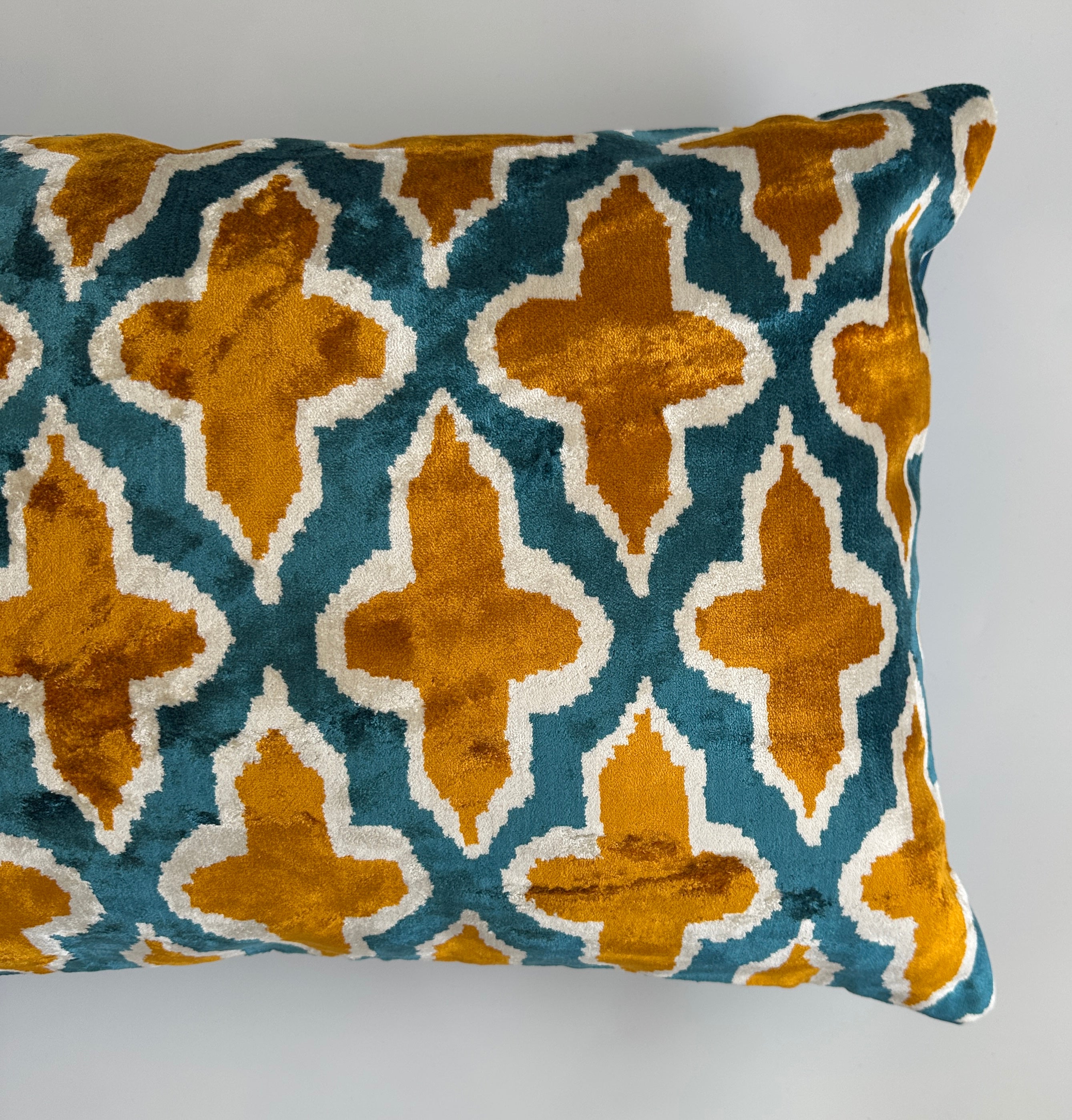 Mustard Ikat Silk Velvet Cushion Cover 24''x16'' / 60x40 CM