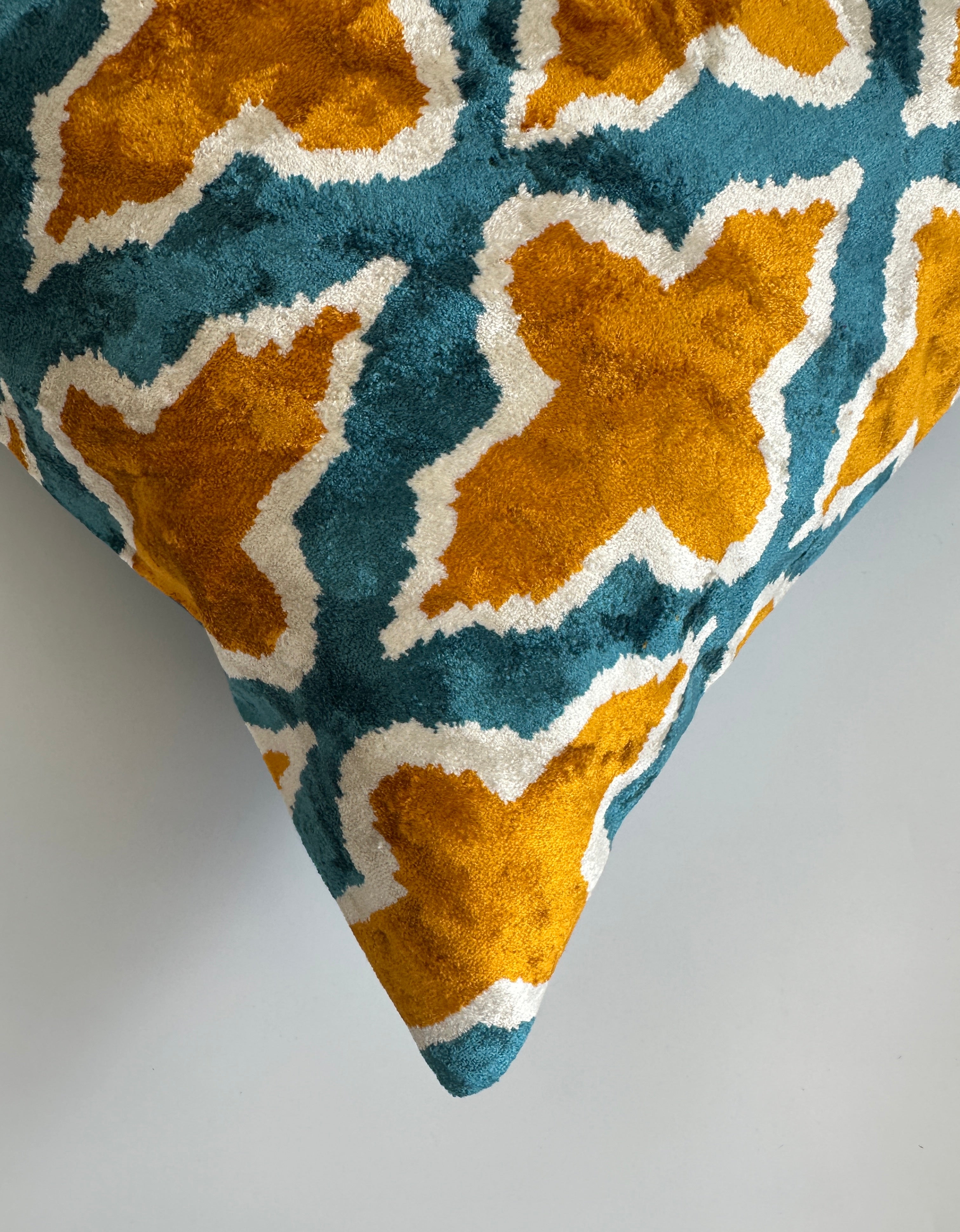 Mustard Ikat Silk Velvet Cushion Cover 24''x16'' / 60x40 CM