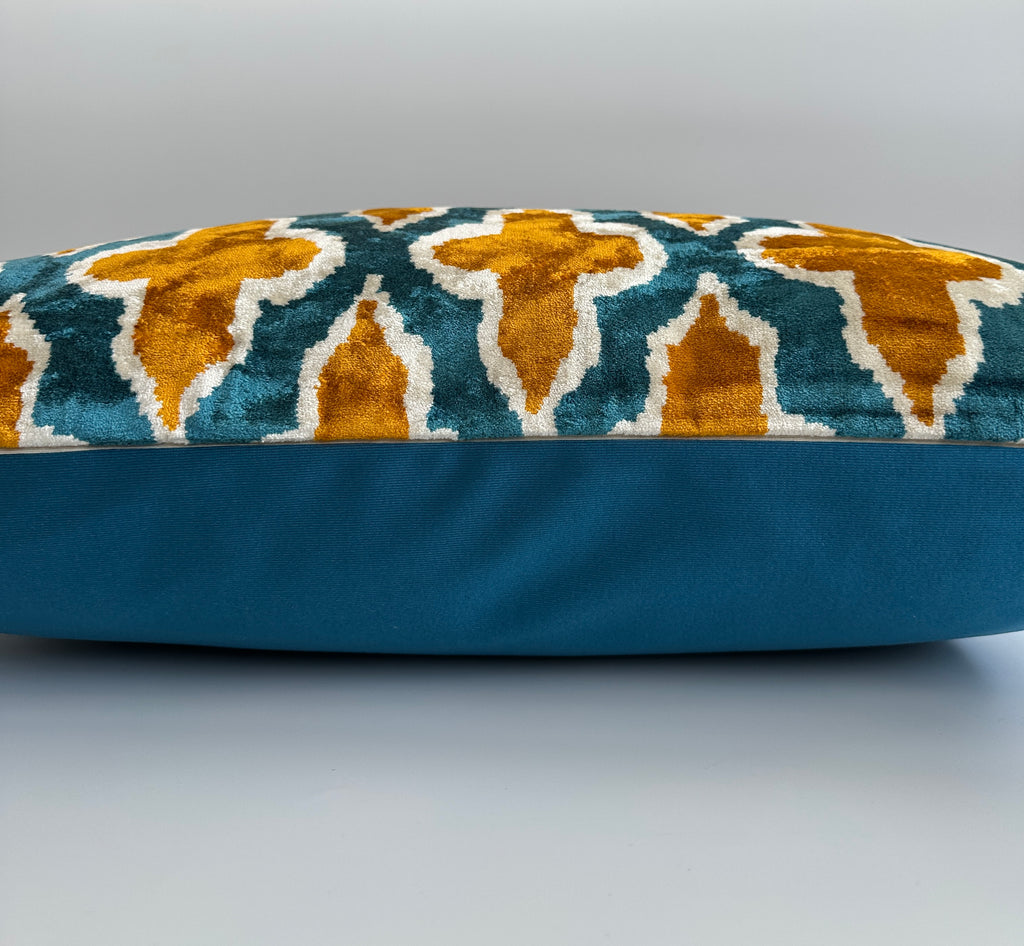Mustard Ikat Silk Velvet Cushion Cover 24''x16'' / 60x40 CM
