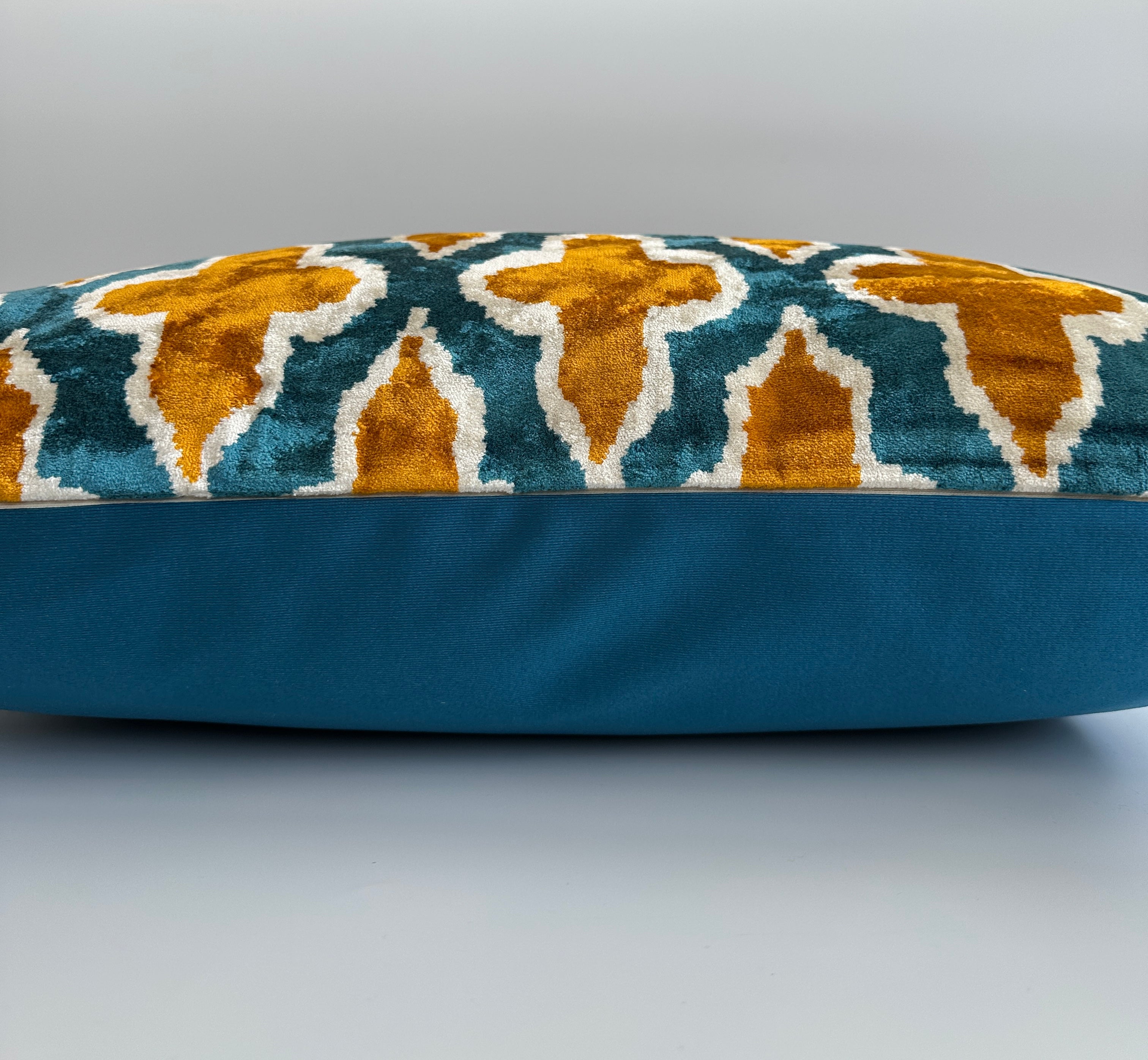 Mustard Ikat Silk Velvet Cushion Cover 24''x16'' / 60x40 CM