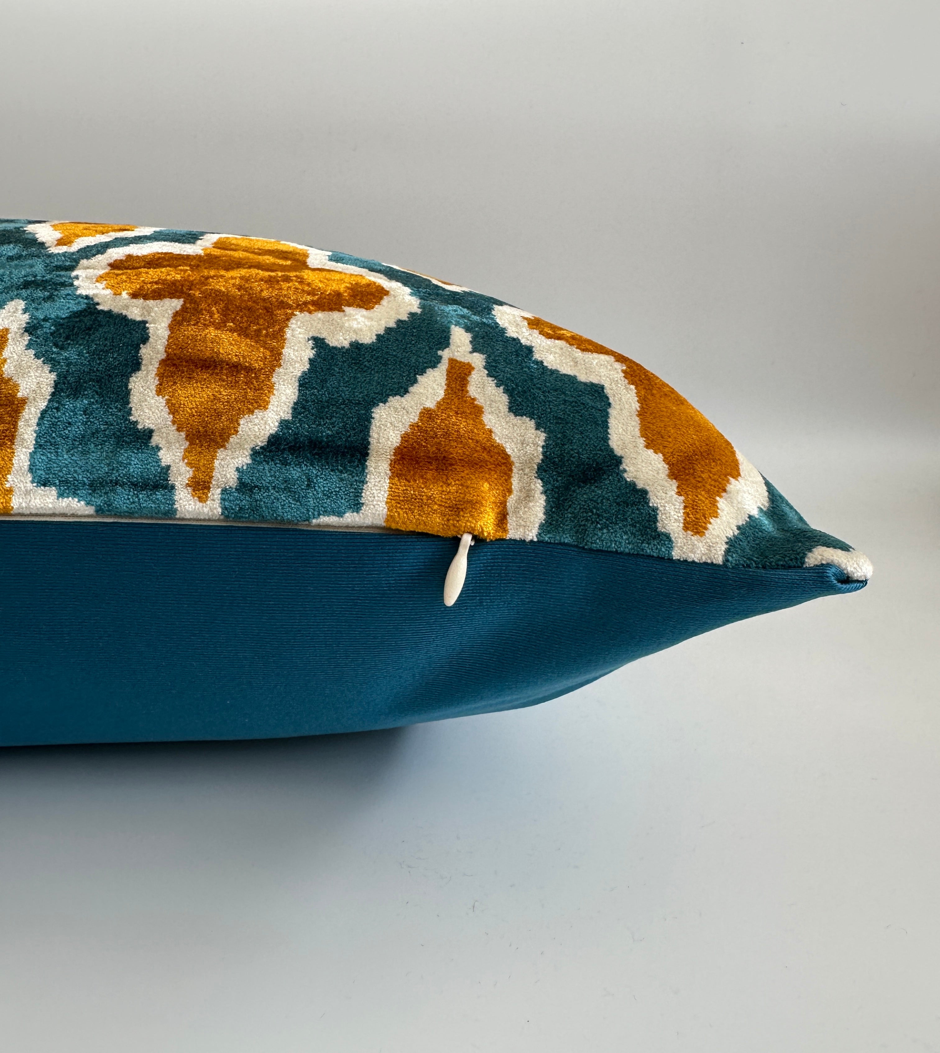 Mustard Ikat Silk Velvet Cushion Cover 24''x16'' / 60x40 CM