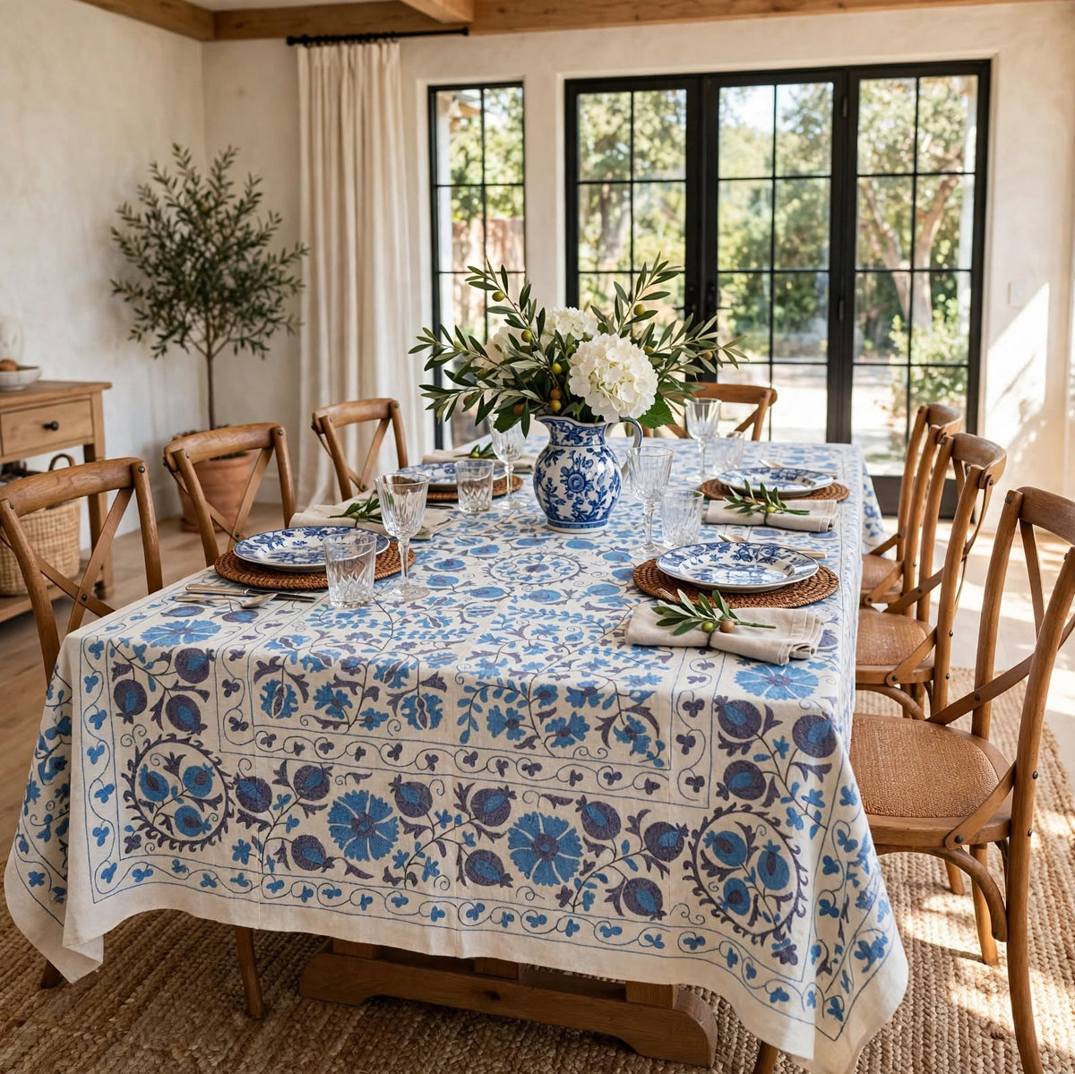Uzbek Silk Suzani Tapestry, Hand Embroidered Wall Hanging, Suzani Bedspread, Suzani Tablecloth 256x192 CM
