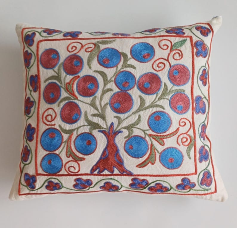 Hand Embroidered Multicolour Uzbek Suzani Cushion Cover 18''x16'' / 46x40 CM