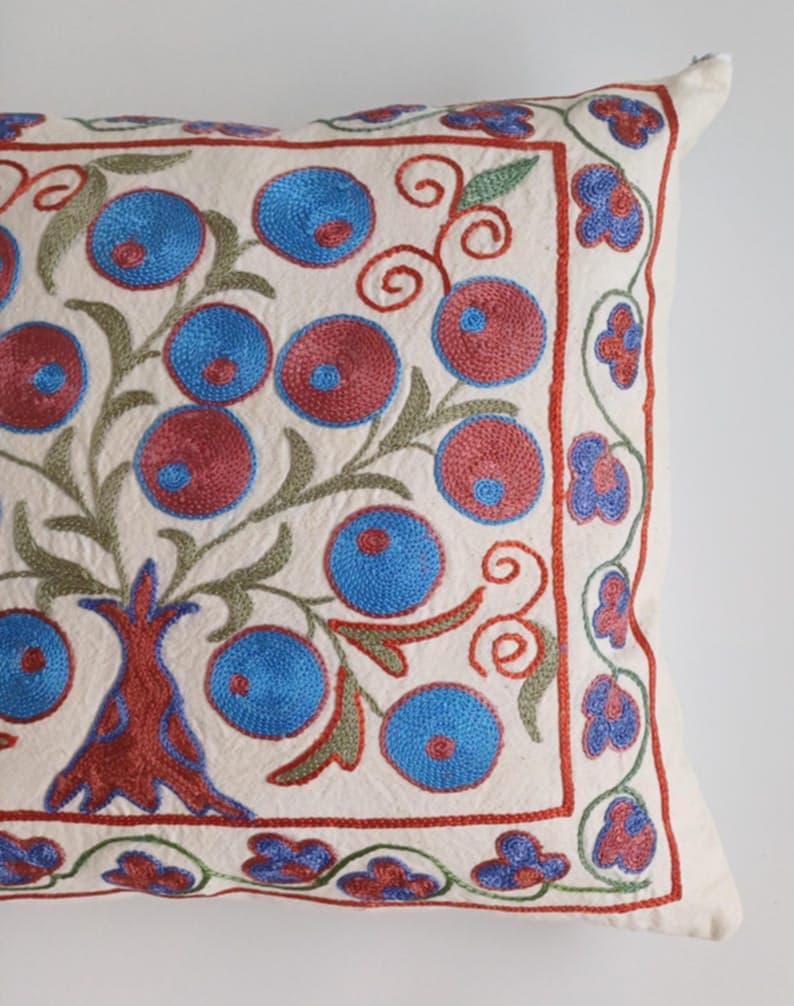 Hand Embroidered Multicolour Uzbek Suzani Cushion Cover 18''x16'' / 46x40 CM