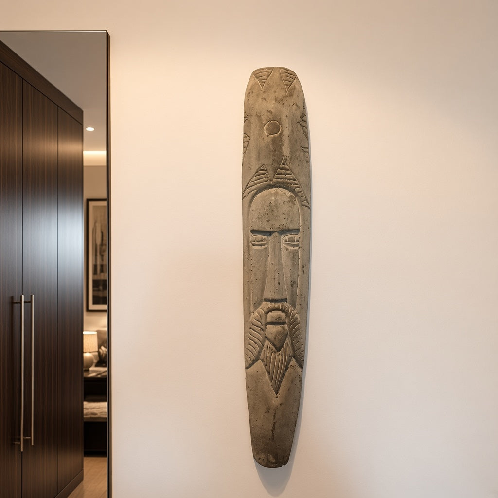 Primitive Long Face Wall Art Hanging, Narrow Vertical Plaque 57x11 CM