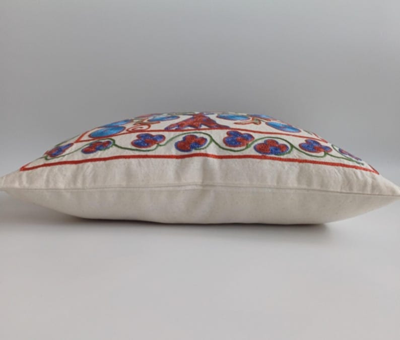 Hand Embroidered Multicolour Uzbek Suzani Cushion Cover 18''x16'' / 46x40 CM