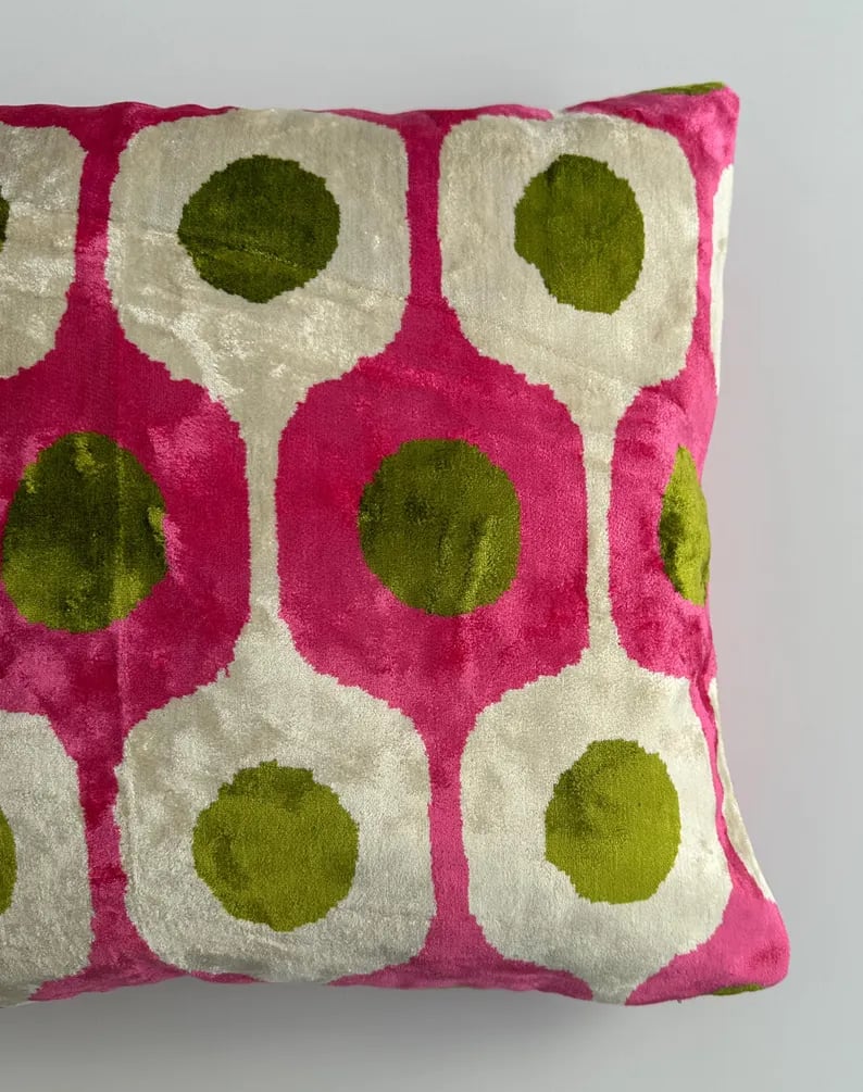 Pink Silk Velvet Ogival Ikat Cushion Cover 16''x16'' / 40x40 CM