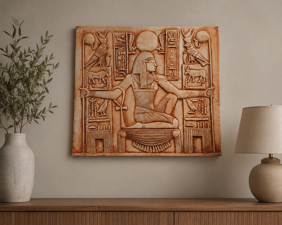 Egyptian Heh God of Eternity Relief Plaque, Terracotta Wall Art 42x38 CM