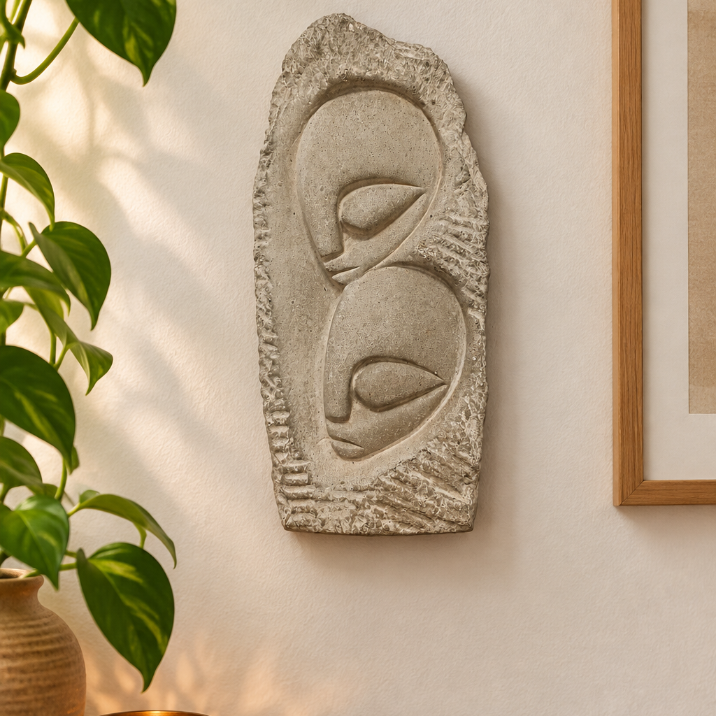 Abstract Minimalist Modern Relief Plaque, Sculptural Face Wall Hanging 20x10 CM