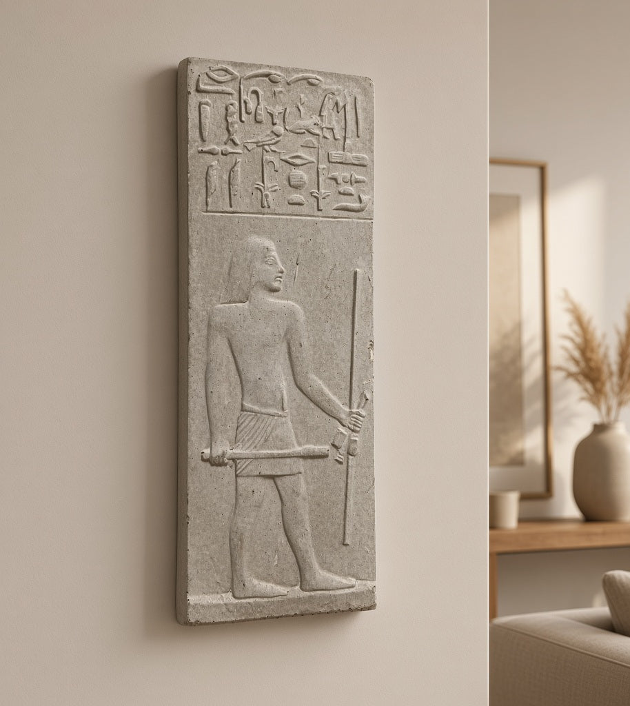 Egyptian Style Relief Plaque, Hieroglyph Wall Art, Bohemian Wall Decor 21x8 CM