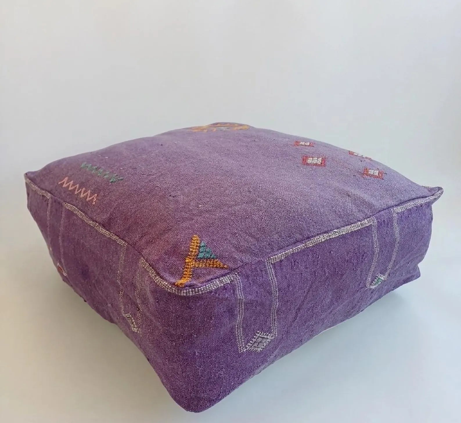Handmade Moroccan Purple Cactus Silk Pouf 60x60x20 CM