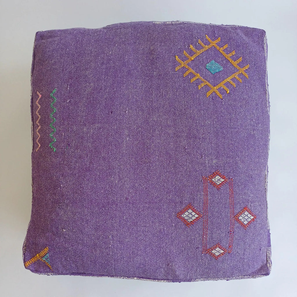 Handmade Moroccan Purple Cactus Silk Pouf 60x60x20 CM