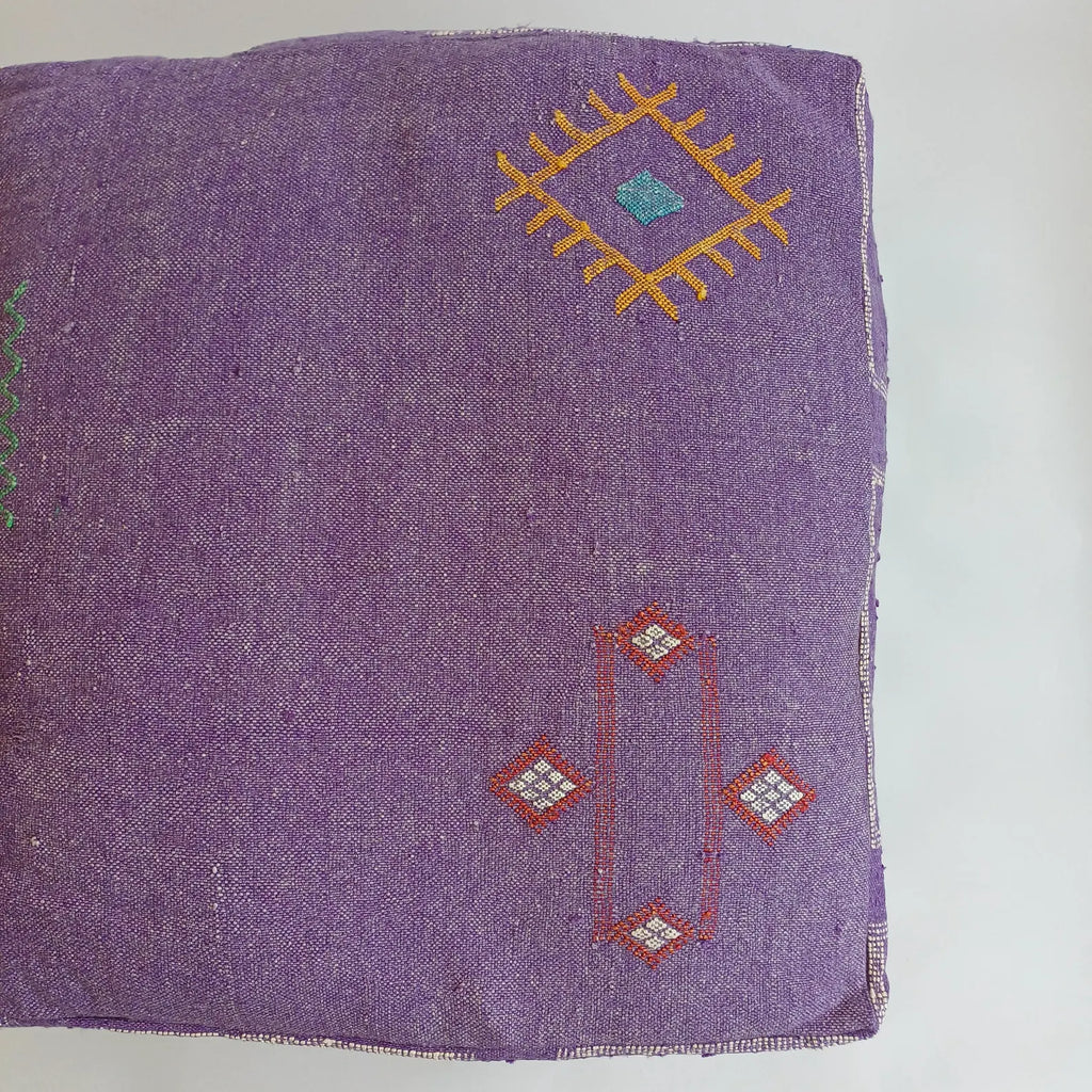 Handmade Moroccan Purple Cactus Silk Pouf 60x60x20 CM