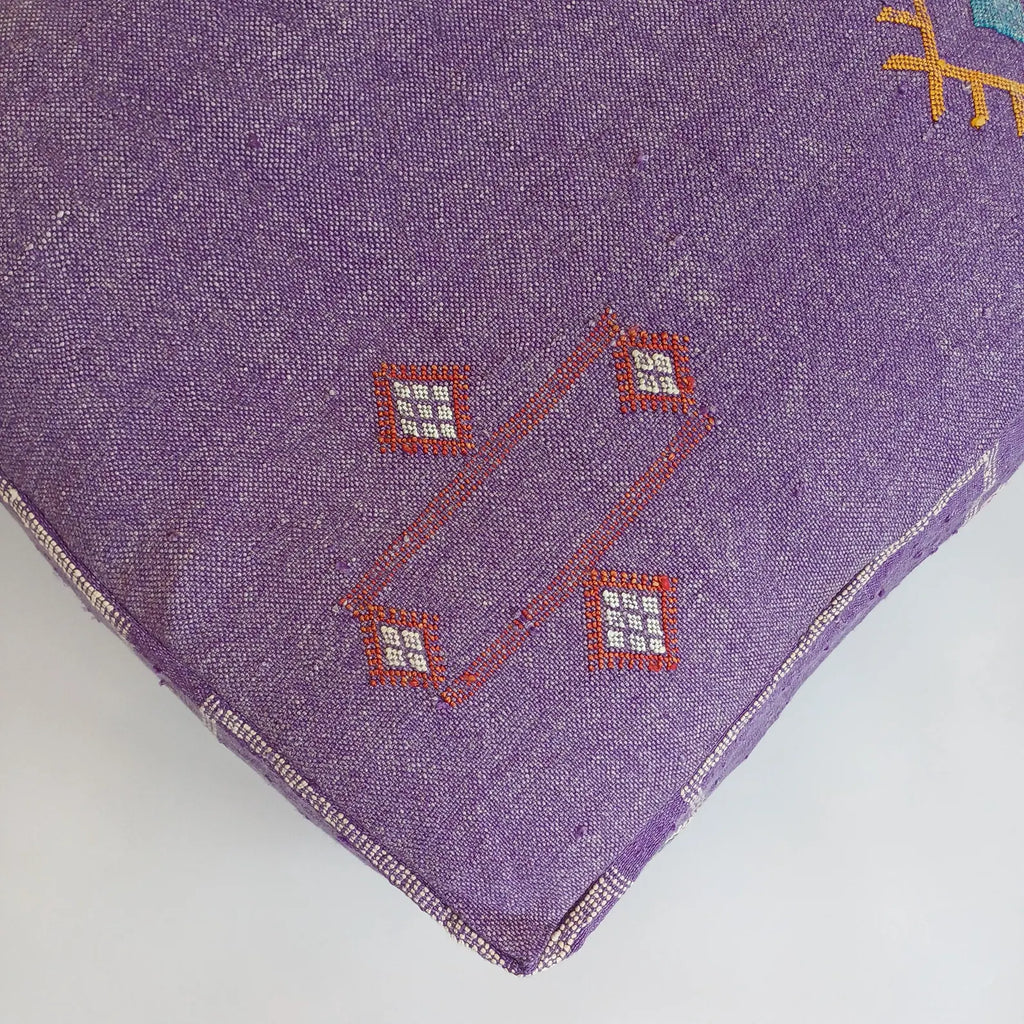 Handmade Moroccan Purple Cactus Silk Pouf 60x60x20 CM