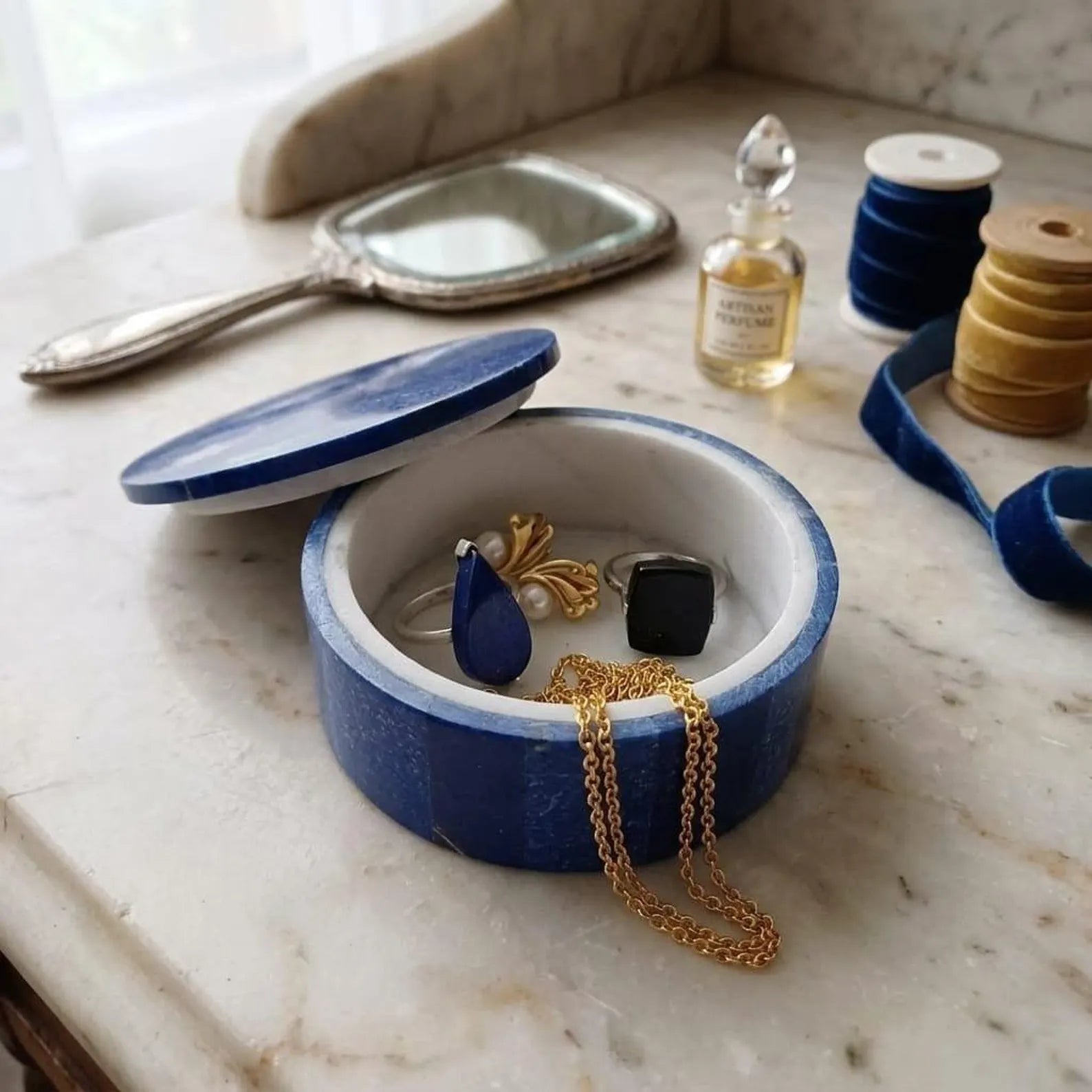 Lapis Lazuli Handmade Jewellery Box 7.7x7.7 CM
