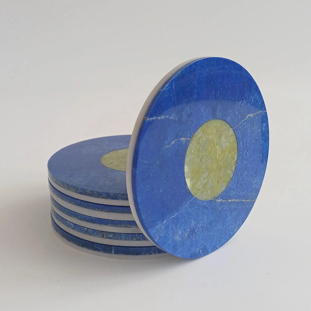 Afghan Handmade Lapis Lazuli & Serpentine Drink Coaster Set 9x9 CM (Set of 6)