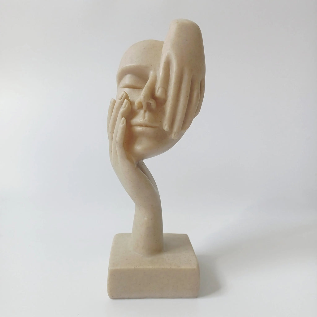 Minimalist Modern Abstract Hands Holding Face Sculpture 18x6 CM