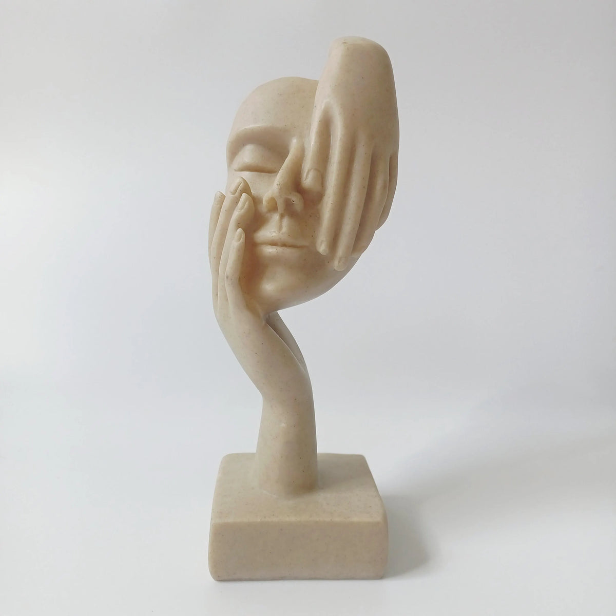 Minimalist Modern Abstract Hands Holding Face Sculpture 18x6 CM