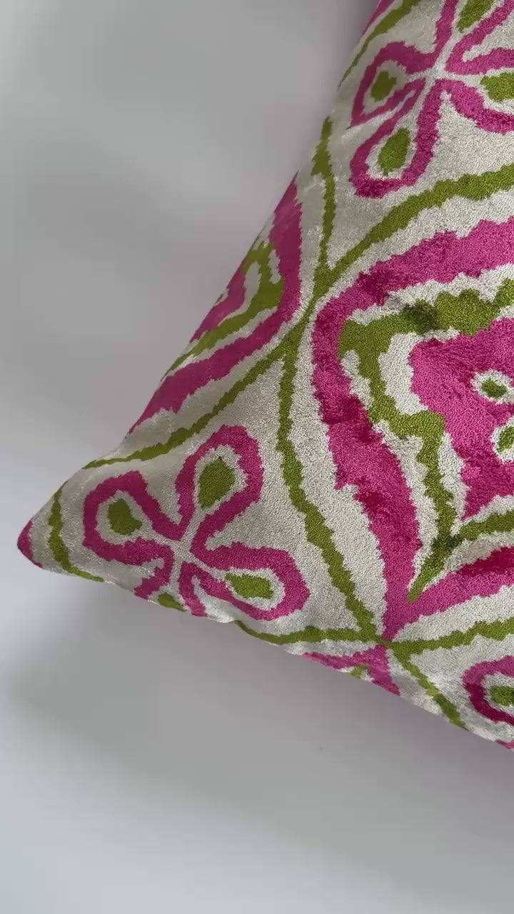 Pink Floral Ikat Velvet Cushion Cover 16''x16'' / 40x40 CM