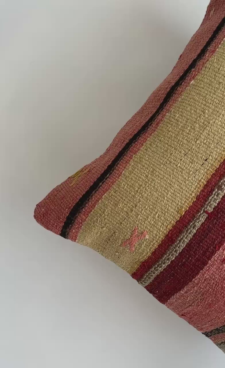 Handmade Multicolour Striped Turkish Rug Cushion Cover 18''x18'' / 45x45 CM