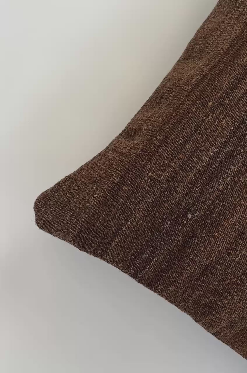 Handmade Textured Brown Turkish Rug Cushion Cover 18''x18'' / 45x44 CM