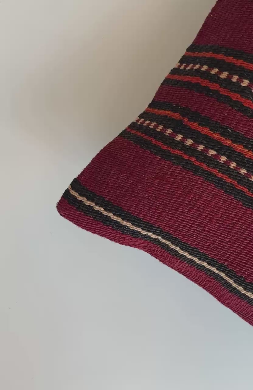 Red Striped Turkish Rug Cushion Cover 16''x16'' / 40x39 CM