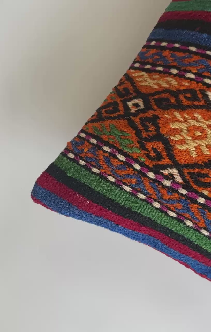 Handmade Multicolour Turkish Rug Cushion Cover 18''x18'' / 44x44 CM