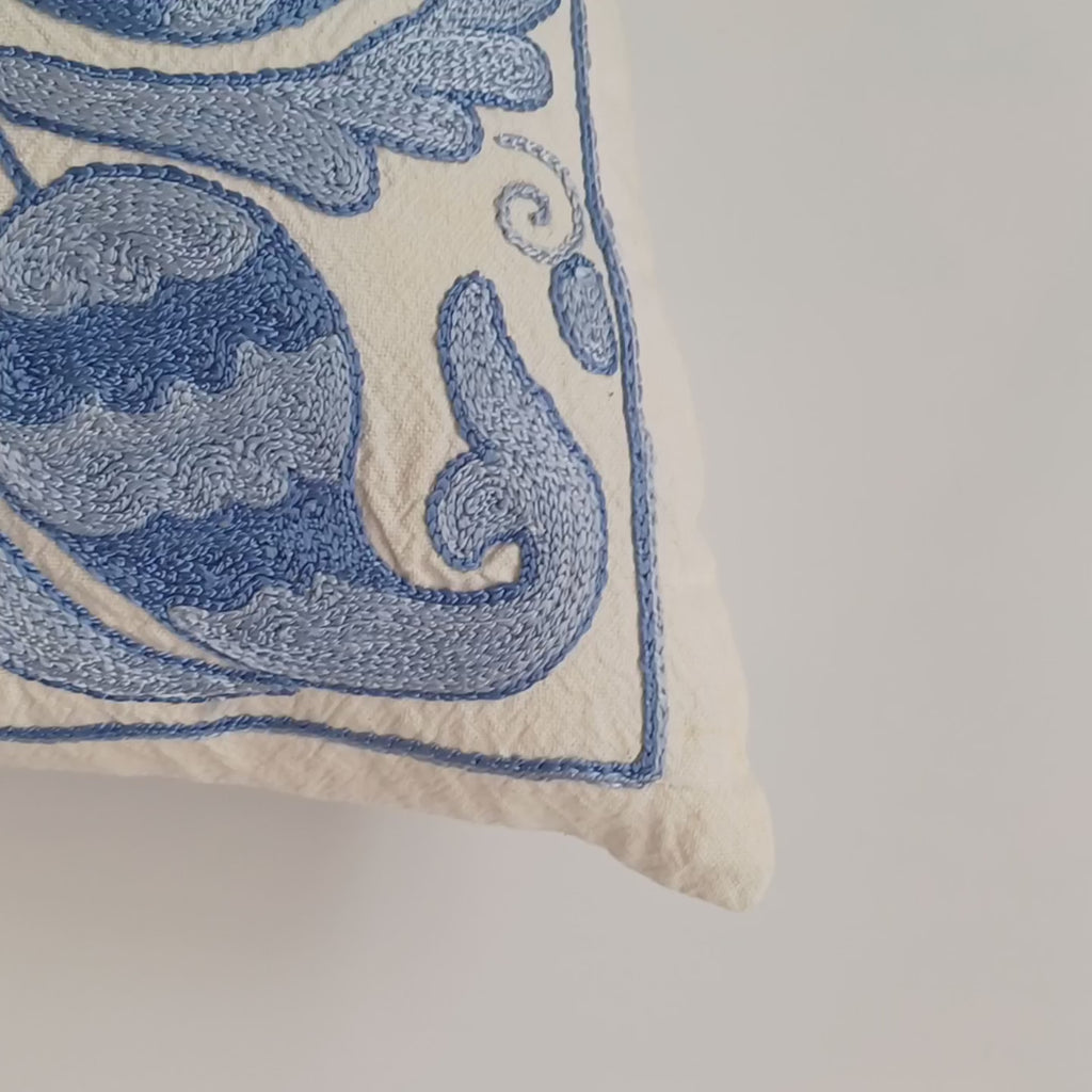 Hand Embroidered Uzbek Suzani Cushion Cover 18''x17'' / 46x42 CM