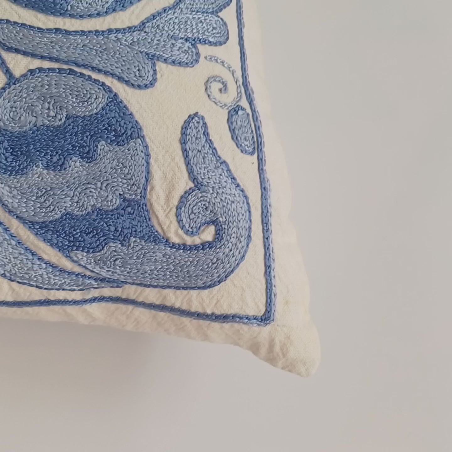 Hand Embroidered Uzbek Suzani Cushion Cover 18''x17'' / 46x42 CM