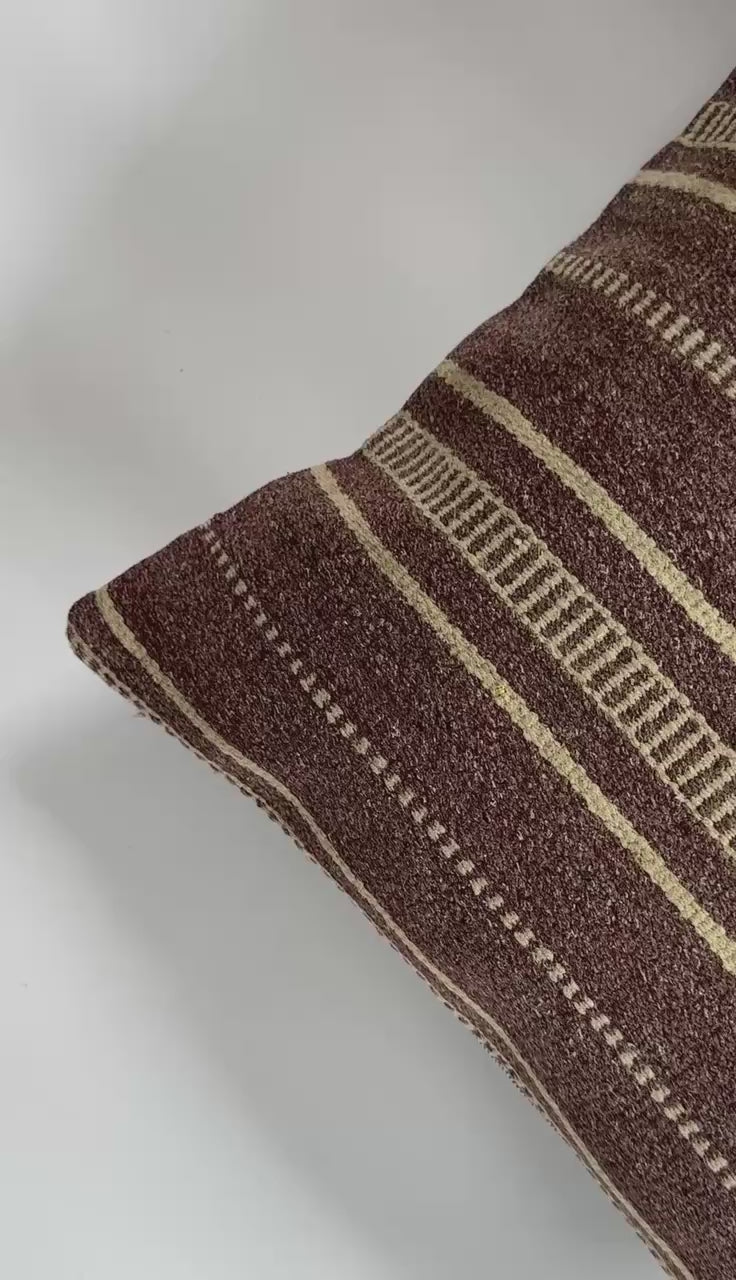 Handmade Striped Brown Turkish Cushion Cover 16''x16'' / 41x41 CM