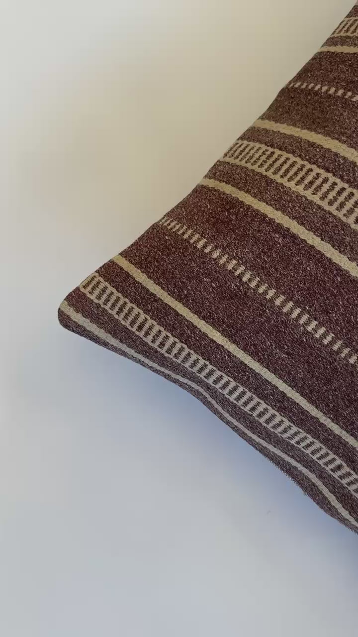 Handmade Striped Brown Turkish Cushion Cover 16''x16'' / 42x41 CM