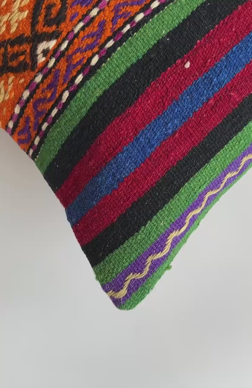 Handmade Multicolour Turkish Rug Cushion Cover 18''x18'' / 45x45 CM