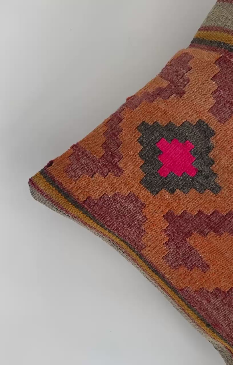 Handmade Multicoloured Turkish Cushion Cover 16''x16'' / 41x41 CM