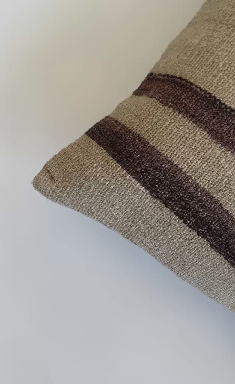 Handmade Striped Textured Cream Turkish Cushion Cover 16''x16'' / 41x41 CM