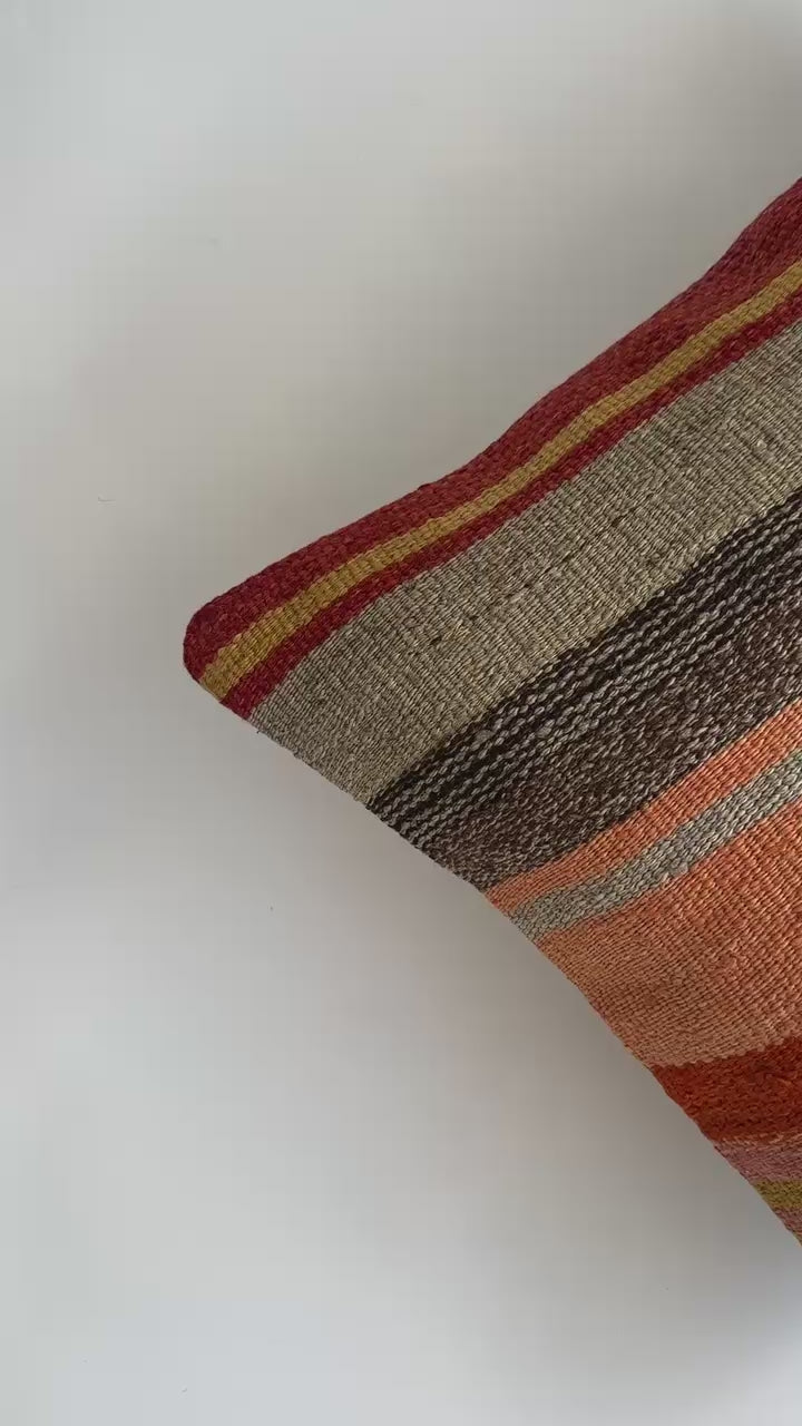 Handmade Multicolour Striped Turkish Rug Cushion Cover 18''x18'' / 45x45 CM