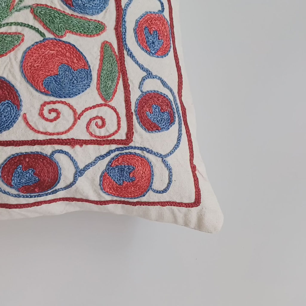 Hand Embroidered Multicolour Uzbek Suzani Cushion Cover 18''x16'' / 45x42 CM