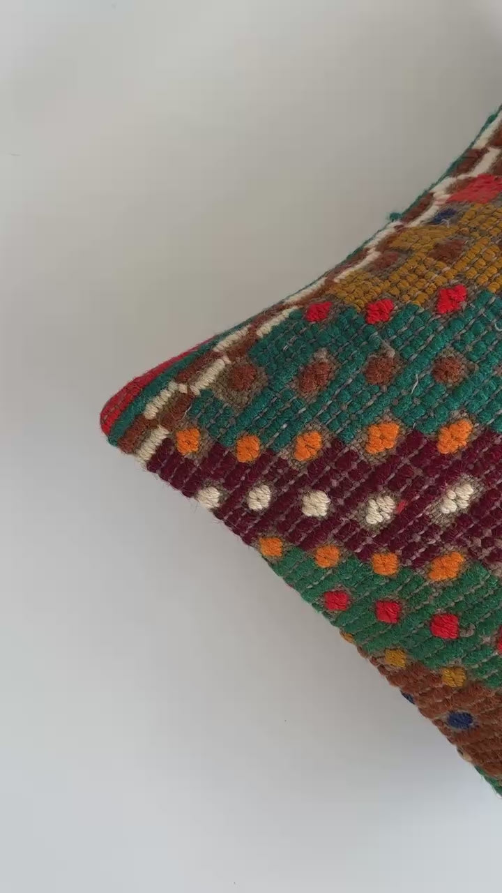 Handmade Multicolour Turkish Rug Cushion Cover 18''x18'' / 45x44 CM
