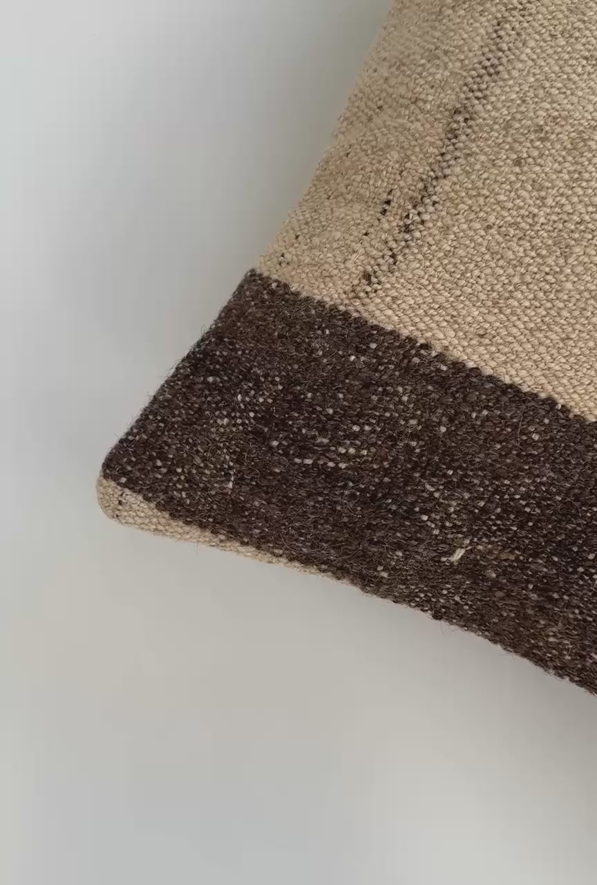 Handmade Striped Textured Grey Turkish Rug Cushion Cover 18''x18'' / 45x43 CM