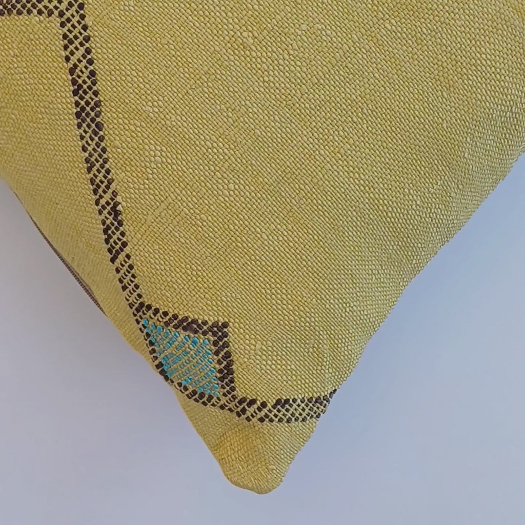 Moroccan Handmade Mustard Yellow Cactus Silk Cushion Cover 20''x20'' / 50x50 CM