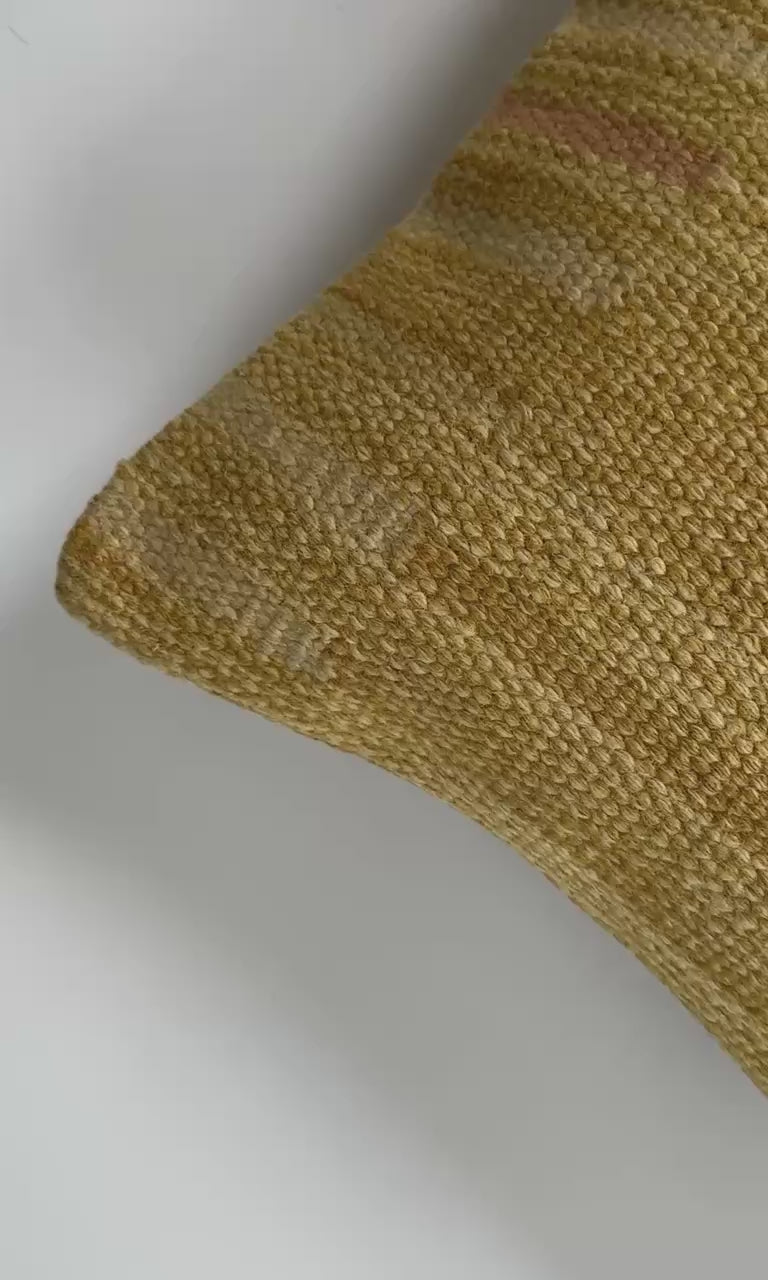 Handmade Mustard Yellow Turkish Rug Cushion Cover 16''x16'' / 37x39 CM