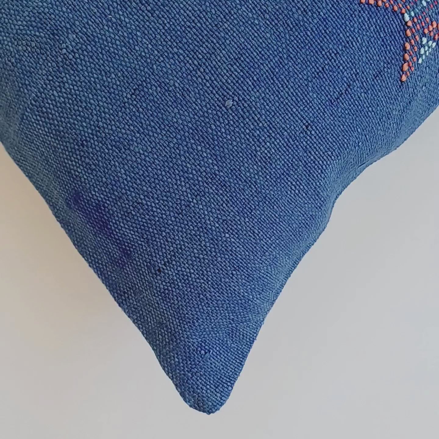 Moroccan Handmade Royal Blue Cactus Silk Cushion Cover 20''x20'' / 50x50 CM