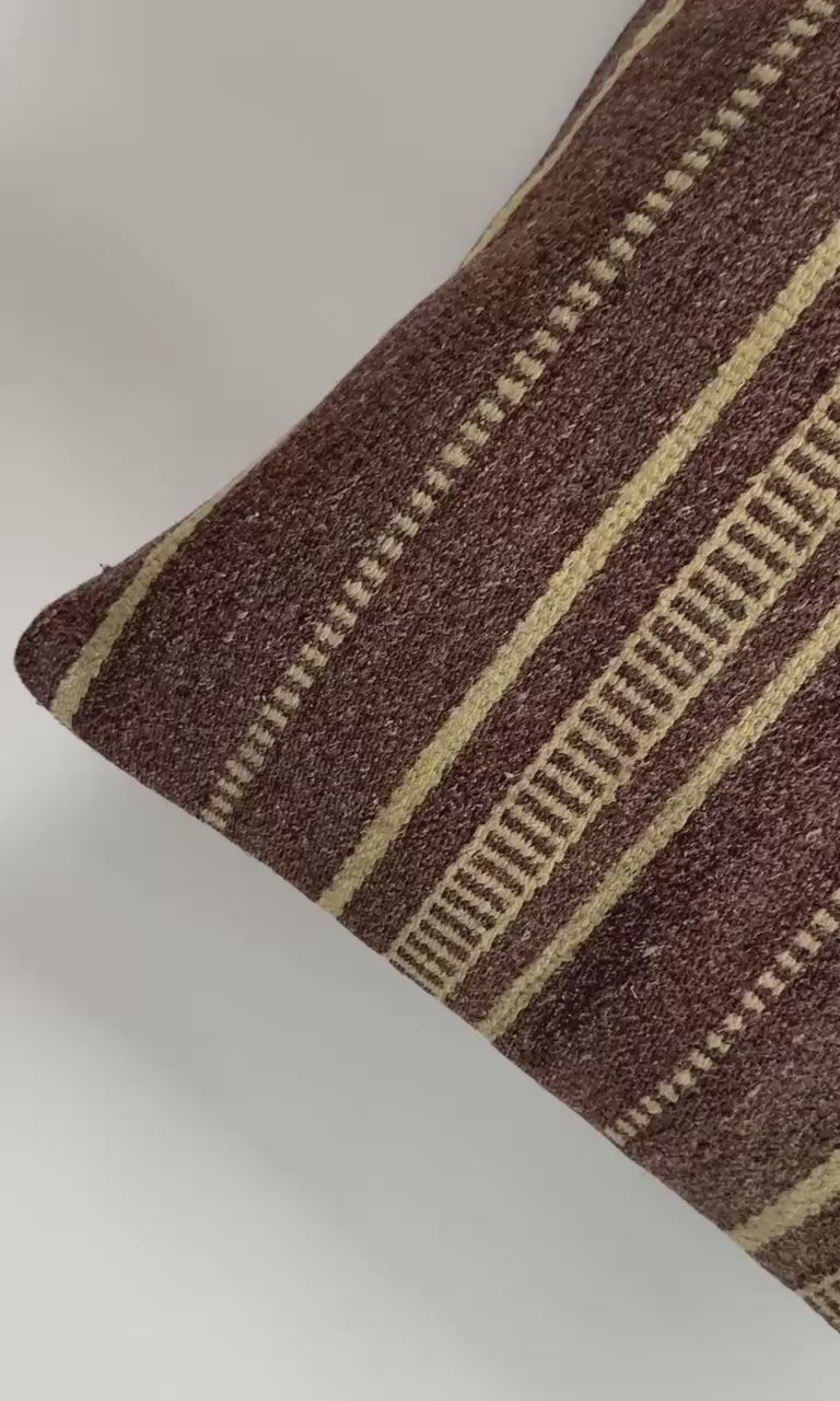 Handmade Striped Brown Turkish Cushion Cover 16''x16'' / 40x40 CM